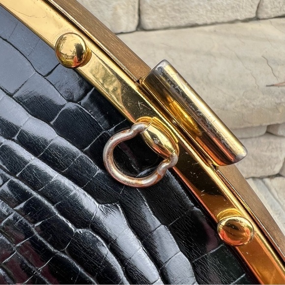 VINTAGE WA Weymouth American made in England black leather handbag purse - Picture 7 of 11